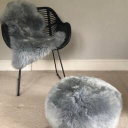 Grey Sheepskin Pouffe, Silver Grey Sheepskin, Furry Footstool, Interior Accessory, Design, Hygge, Luxury Pouffe - thumbnail 4