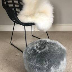 Grey Sheepskin Pouffe, Silver Grey Sheepskin, Furry Footstool, Interior Accessory, Design, Hygge, Luxury Pouffe - thumbnail 2