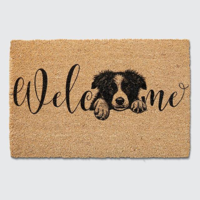 Border Collie Doormat Natural Coir Dog Welcome Mat - 60x40cm, 70x40cm, 90x60cm - image 1