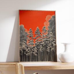 Pine Forest Poster, Modern Abstract Landscape Art Print in Line Illustration Style - thumbnail 2