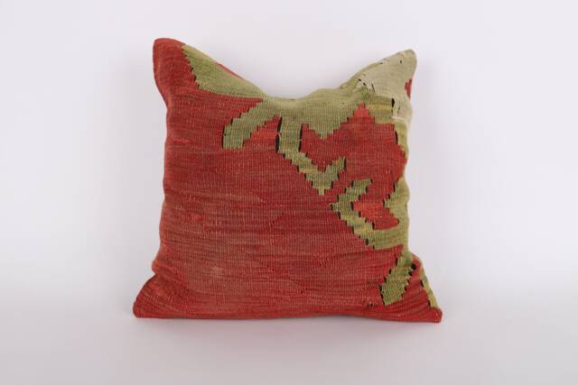 Vintage Turkish Kilim Pillow Cover Handwoven Wool Throw - 16''x16'' - image 1