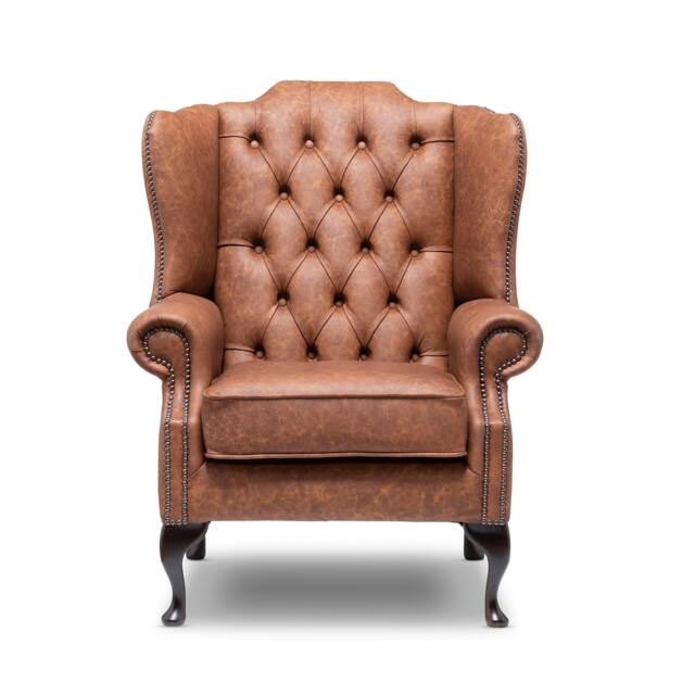 Chesterfield High Back Wing Chair in Vintage Apex Tan Leather - image 1