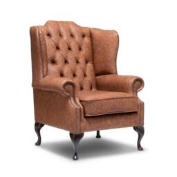 Chesterfield High Back Wing Chair in Vintage Apex Tan Leather - thumbnail 2