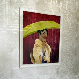 "Beautiful Japanese Woman Original Artwork Print, The Green Umbrella, 8.5"" X 11" - thumbnail 3