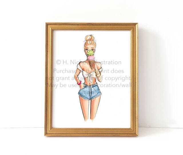 Ice Cream Queen - Choose Your Hair Color/Skintone Fashion Illustration Print - image 1