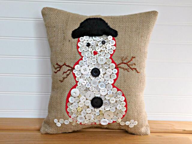 Snowman Pillow Holiday Decoration, Burlap Christmas Pillow, Rustic Decor, Gift - image 1