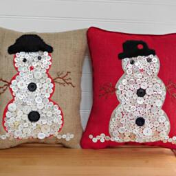 Snowman Pillow Holiday Decoration, Burlap Christmas Pillow, Rustic Decor, Gift - thumbnail 3