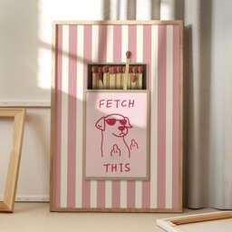 Fetch This Dog Pink Matchbox Stripe Art Canvas Poster, Trendy Wall Art, Funny Aesthetic Decor, Retro Home Printed Gift - thumbnail 1