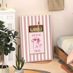 Fetch This Dog Pink Matchbox Stripe Art Canvas Poster, Trendy Wall Art, Funny Aesthetic Decor, Retro Home Printed Gift - thumbnail 3