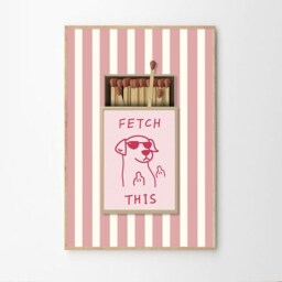 Fetch This Dog Pink Matchbox Stripe Art Canvas Poster, Trendy Wall Art, Funny Aesthetic Decor, Retro Home Printed Gift - thumbnail 2