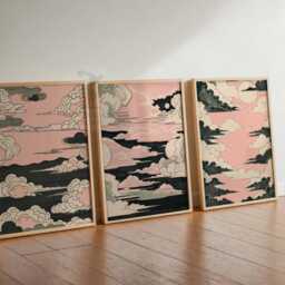 Pink Cloud Wall Art Set - Japanese-Inspired Sky Posters Minimalist Sun & Moon Print Trio Soothing Aesthetic Home Decor - thumbnail 3