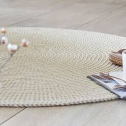 Knitted Children Rug/ Knitting Chunky Nursery Room Rugs/ Area Rug Round/ Cream - thumbnail 2