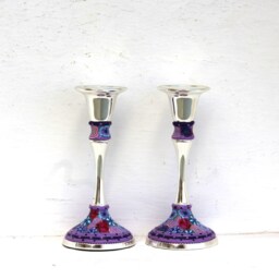 Small Candle Holders, Table Decoration, Purple Candlesticks, Bat Mitzvah Gift, Wedding Candles Holder, Jewish Art Centerpiece - thumbnail 3