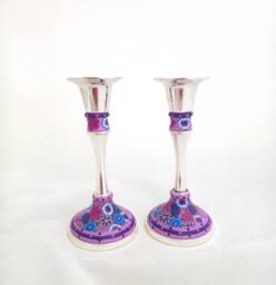 Small Candle Holders, Table Decoration, Purple Candlesticks, Bat Mitzvah Gift, Wedding Candles Holder, Jewish Art Centerpiece - thumbnail 1
