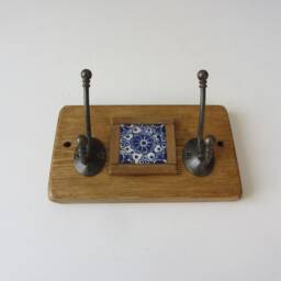 Mexican Style Mini 2 Hook Coat Hooks/Robe Iron & Hand Painted Terracotta Tile - Different Designs Available - thumbnail 3