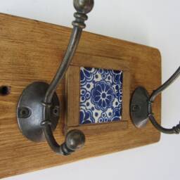 Mexican Style Mini 2 Hook Coat Hooks/Robe Iron & Hand Painted Terracotta Tile - Different Designs Available - thumbnail 4