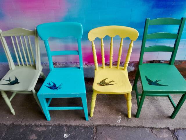 Mismatch Vintage Dining Chairs With Vintage Bird Design - Painted To Order Contact Me Your Postcode For A Shipping Quote - image 1