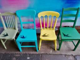 Mismatch Vintage Dining Chairs With Vintage Bird Design - Painted To Order Contact Me Your Postcode For A Shipping Quote - thumbnail 1