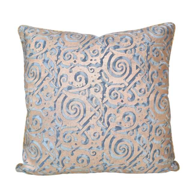 Fortuny Fabric Throw Pillow Cushion Cover Blue & Silvery Gold Maori Pattern - Made in Italy - image 1
