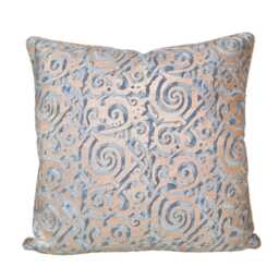 Fortuny Fabric Throw Pillow Cushion Cover Blue & Silvery Gold Maori Pattern - Made in Italy - thumbnail 1