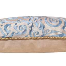 Fortuny Fabric Throw Pillow Cushion Cover Blue & Silvery Gold Maori Pattern - Made in Italy - thumbnail 2
