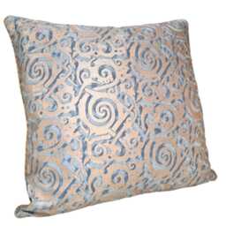 Fortuny Fabric Throw Pillow Cushion Cover Blue & Silvery Gold Maori Pattern - Made in Italy - thumbnail 3