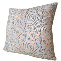Fortuny Fabric Throw Pillow Cushion Cover Blue & Silvery Gold Maori Pattern - Made in Italy - thumbnail 4