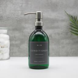 Refillable Green Plastic Soap Dispenser Bottle Silver Metal Pump, Waterproof Label - thumbnail 3