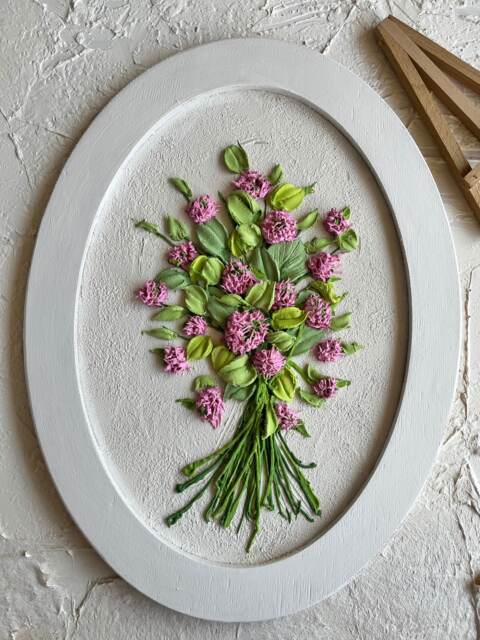 Clover Sculpture Painting Wildflower Painting Pink 3D Flowers Wall Decor Floral Three Dimensional Flowers - image 1