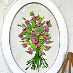 Clover Sculpture Painting Wildflower Painting Pink 3D Flowers Wall Decor Floral Three Dimensional Flowers - thumbnail 4