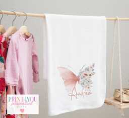 Personalised Baby Blanket - Floral Butterfly Design Super Soft 100 Cotton Dtg Printed - thumbnail 1