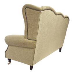 Wing Back Queen Anne Sofa Gold Floral Fabric, Solid Wood Legs - thumbnail 2