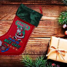 Luxury Velvet Christmas Stocking - Embroidered Santa Design, Red & Green Holiday D??cor - thumbnail 2