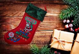 Luxury Velvet Christmas Stocking - Embroidered Santa Design, Red & Green Holiday D??cor - thumbnail 1