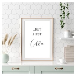 Kitchen Prints, Wall Art, Black & White Print, Home Office, First Coffee Quote, Decor - thumbnail 3