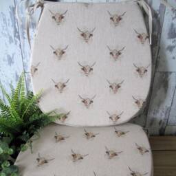 Cow Print D Shaped Seat Pad Set, Linen Look, Bistro Kitchen Chair Cushion - thumbnail 1