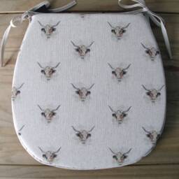 Cow Print D Shaped Seat Pad Set, Linen Look, Bistro Kitchen Chair Cushion - thumbnail 3