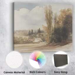 Vintage Watercolour Country Estate & Tree Lined Rural View Canvas Wall Art Print Decor Picture Ready To Hang - thumbnail 2