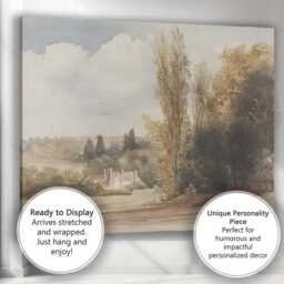 Vintage Watercolour Country Estate & Tree Lined Rural View Canvas Wall Art Print Decor Picture Ready To Hang - thumbnail 3