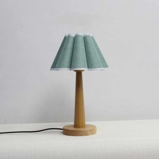 Handmade Medium Green Fabric Table Lamp With Wooden Base - image 1