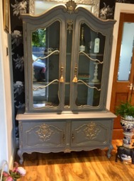French Carved Vintage Louis Style Shabby Chic Bookcase Display Drinks Cabinet Hand Painted - thumbnail 1