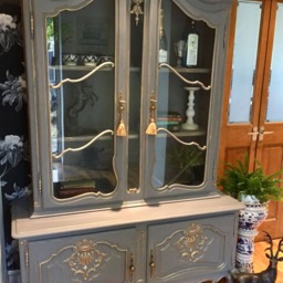 French Carved Vintage Louis Style Shabby Chic Bookcase Display Drinks Cabinet Hand Painted - thumbnail 2