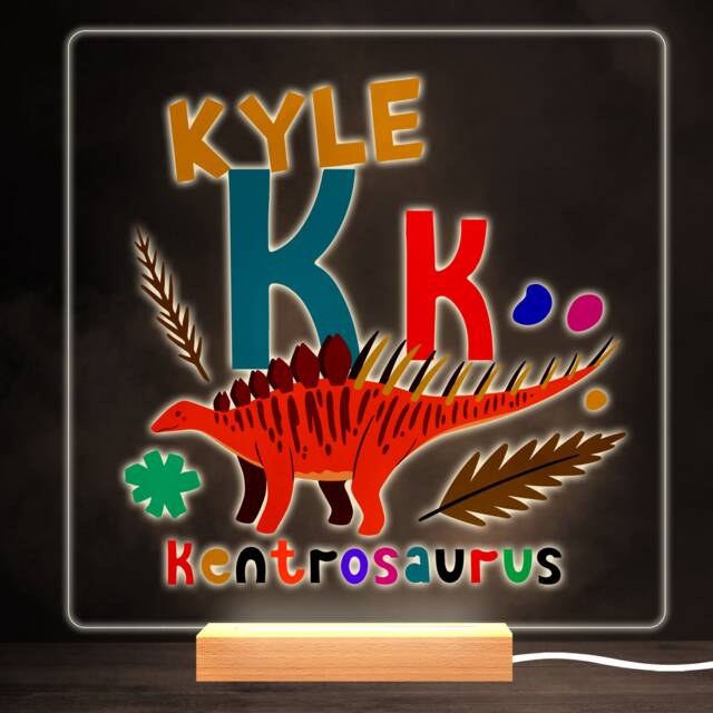 K Dinosaur Alphabet Colourful Square Personalised Gift Led Lamp Night Light - Bedroom - image 1