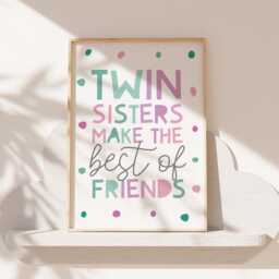 Twins Nursery Prints, Rainbow Bedroom Decor, Twin Sister Wall Art, Sibling Teal, Set Of 3 - thumbnail 3