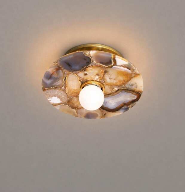 Agate Stone Flush Mount Light, Mid Century Modern Sputnik Ceiling Natural Pendant Vintage Bathroom Vanity Home Decor - image 1