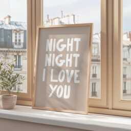 Night I Love You Print, Trendy Sleep Poster, Bedroom Decor, Minimalist Beige Wall Print , Cute Simply Wall Art - thumbnail 3