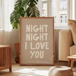 Night I Love You Print, Trendy Sleep Poster, Bedroom Decor, Minimalist Beige Wall Print , Cute Simply Wall Art - thumbnail 2
