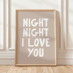 Night I Love You Print, Trendy Sleep Poster, Bedroom Decor, Minimalist Beige Wall Print , Cute Simply Wall Art - thumbnail 1