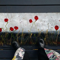 Hand-Painted Poppies Floorcloth Abstract Floral Rug, Durable Waterproof Canvas - thumbnail 2