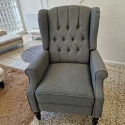 Beautiful Faux Linen Wing/Fireside Recliner Chair Charcoal - thumbnail 4